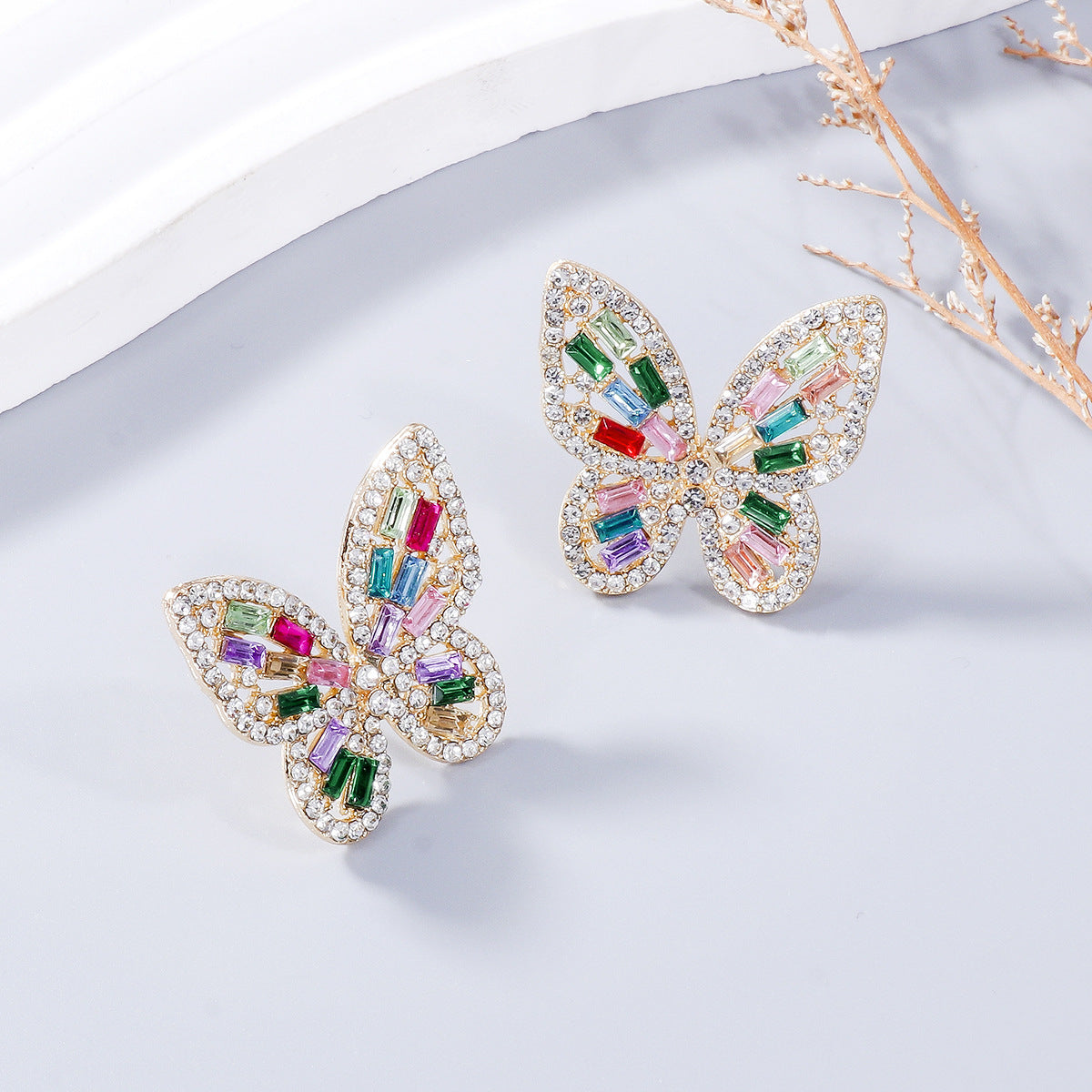 Alloy Inlaid Rhinestone Butterfly Earrings